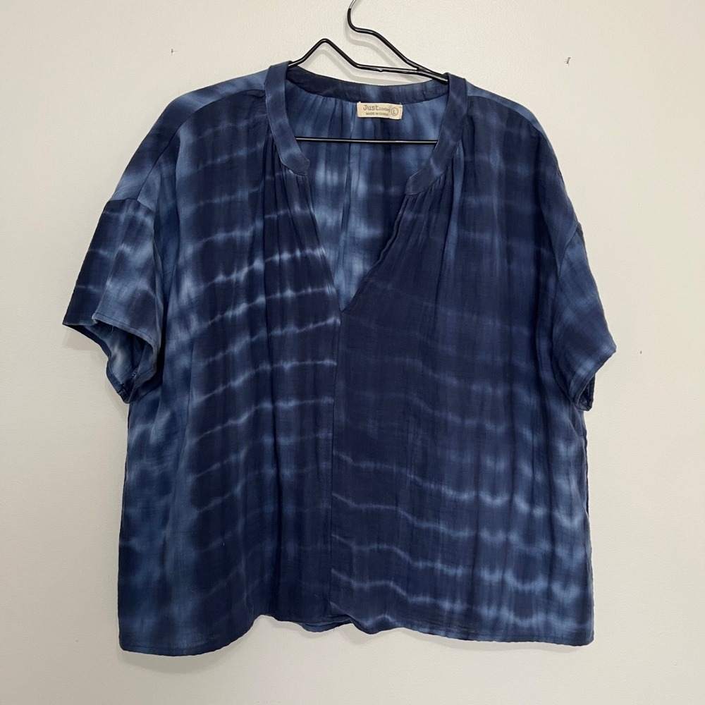 Just Living 100% Gauze Cotton Boxy Top Women's L Lagenlook Boho Oversized